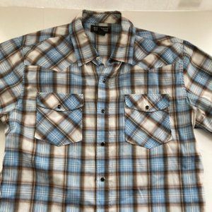 Montage Collection blue short sleeve plaid shirt M